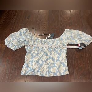 Abercrombie Blue White Floral Off Shoulder Puff Corset Blouse size Medium NEW